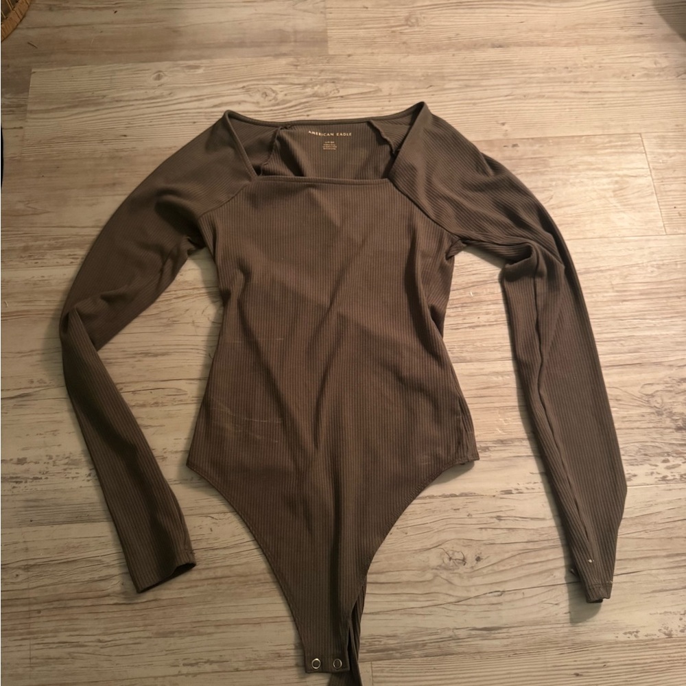 American Eagle Outfitters Olive Ribbed Bodysuit